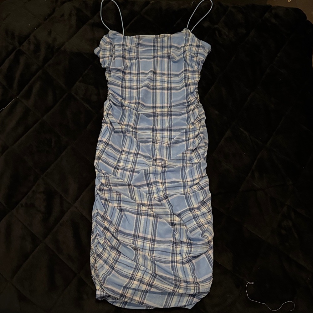 Blue Plaid Spaghetti Strap Dress